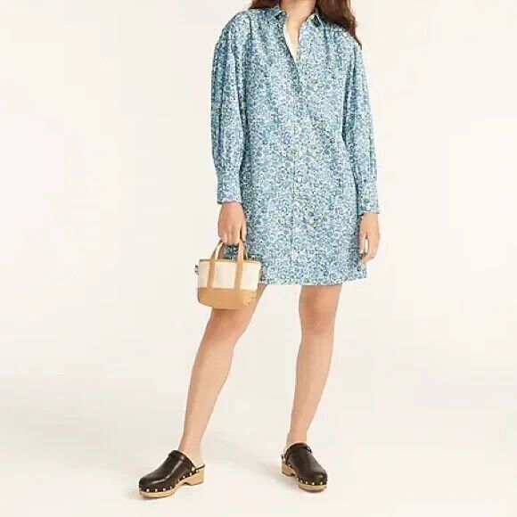 J Crew Puff Sleeve Cotton Poplin Mini Shirtdress Womens S in Blooming Floral